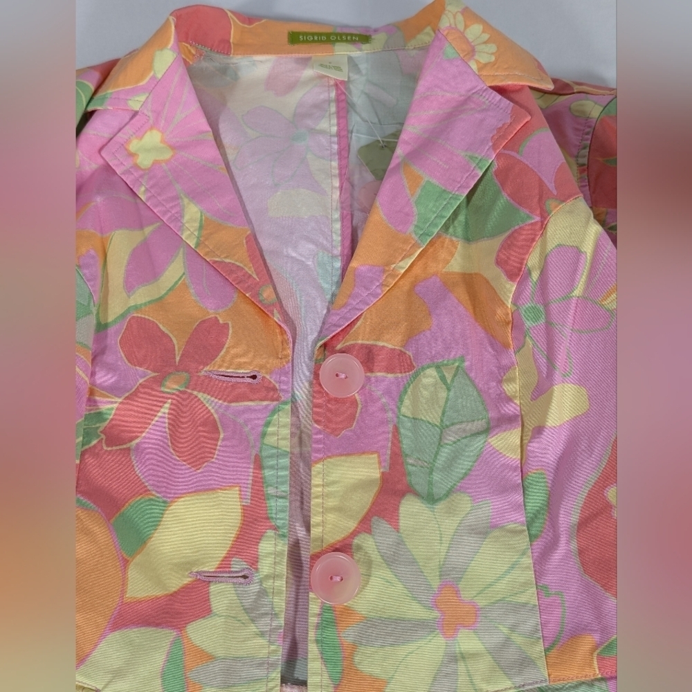 NWT Sigrid Olsen Pink, Orange, Green Floral Cotton Pants Suit Petite Size 4- - Picture 12 of 16